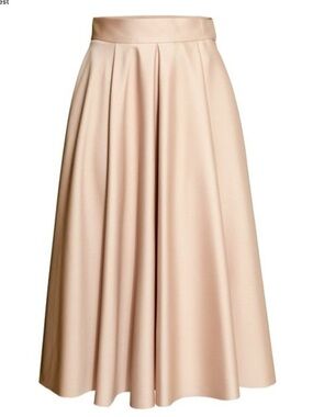H&M Blush Satin A-Line Midi Skirt Pleated Elegant Evening Skirt Size 2